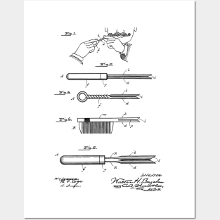 Curling Tongs Vintage Patent Hand Drawing Posters and Art